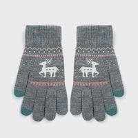 Autumn And Winter Warm Wool Velvet Gloves Cute Knit Gloves Deer Jacquard Touch Screen Riding Gloves sku image 2