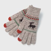 Autumn And Winter Warm Wool Velvet Gloves Cute Knit Gloves Deer Jacquard Touch Screen Riding Gloves sku image 4