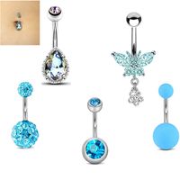 Stainless Steel Tree Butterfly Zircon Belly Button Ring 5-piece Set sku image 1
