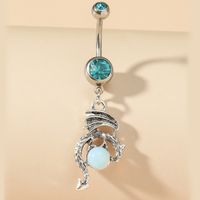Fashion Stainless Steel Blue Diamond Belly Button Ring Hypoallergenic Umbilical Ring sku image 1