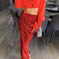 New Fall Winter Fashion Drawstring Ruffled Split Zipper Slim Skirt sku image 8