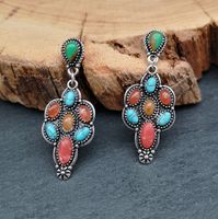 Fashion Luxury Red Agate Turquoise Mixed Color Gemstone Earrings Wholesale main image 2