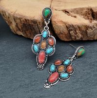 Fashion Luxury Red Agate Turquoise Mixed Color Gemstone Earrings Wholesale main image 3