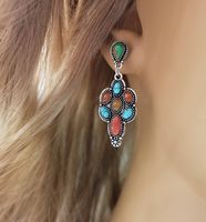 Fashion Luxury Red Agate Turquoise Mixed Color Gemstone Earrings Wholesale main image 5