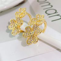 European And American Fashion Trend Ring 18k Gold Plated With Zircon Four-leaf Clover Ring main image 1