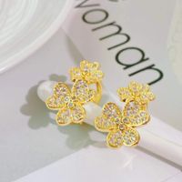 European And American Fashion Trend Ring 18k Gold Plated With Zircon Four-leaf Clover Ring main image 3