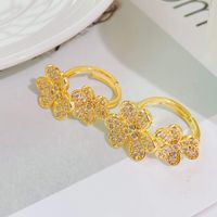 European And American Fashion Trend Ring 18k Gold Plated With Zircon Four-leaf Clover Ring main image 4