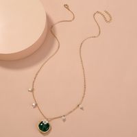 Winding Emerald Oblate Natural Stone Inlaid Flower Pendant Single-layer Chain Necklace main image 1