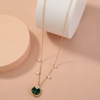 Winding Emerald Oblate Natural Stone Inlaid Flower Pendant Single-layer Chain Necklace main image 3
