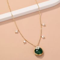 Winding Emerald Oblate Natural Stone Inlaid Flower Pendant Single-layer Chain Necklace main image 5