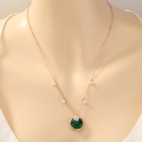 Winding Emerald Oblate Natural Stone Inlaid Flower Pendant Single-layer Chain Necklace main image 6