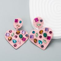 European And American Fashion Heart-shaped Earrings Alloy Paint Color Rhinestone Earrings main image 1