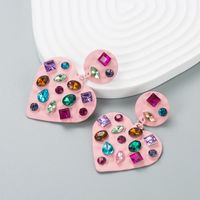 European And American Fashion Heart-shaped Earrings Alloy Paint Color Rhinestone Earrings main image 4