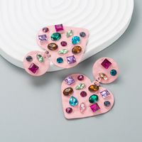 European And American Fashion Heart-shaped Earrings Alloy Paint Color Rhinestone Earrings main image 5