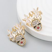 European And American Fashion Personality Drip Oil Antlers Alloy Diamond Elk Earrings main image 3