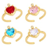 Retro Heart-shaped Ring Inlaid Zircon Crown Copper Open Ring main image 1