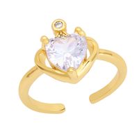 Retro Heart-shaped Ring Inlaid Zircon Crown Copper Open Ring main image 4