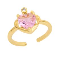 Retro Heart-shaped Ring Inlaid Zircon Crown Copper Open Ring main image 5