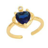 Retro Heart-shaped Ring Inlaid Zircon Crown Copper Open Ring main image 6