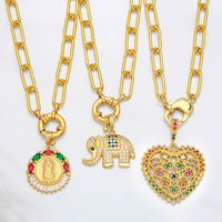 Vintage Thick Chain Necklace Hip Hop Simple Heart Elephant Copper Necklace main image 1