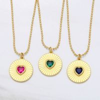 Creative Personality Round Card Heart Zircon Sweater Chain Copper Necklace main image 1
