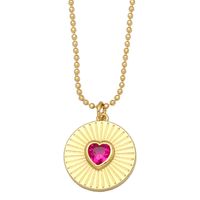 Creative Personality Round Card Heart Zircon Sweater Chain Copper Necklace main image 3