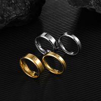 New Simple Double Beveled Edge Gold-plated Stainless Steel Inlaid Zircon Couple Ring main image 1