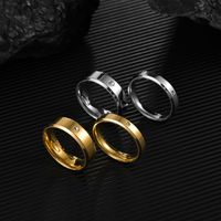 New Simple Double Beveled Edge Gold-plated Stainless Steel Inlaid Zircon Couple Ring main image 2