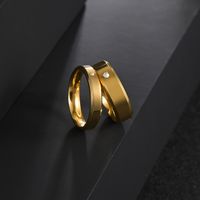 New Simple Double Beveled Edge Gold-plated Stainless Steel Inlaid Zircon Couple Ring main image 4