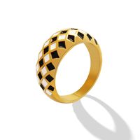 New Niche Design Black And White Diamond Check Ring Titanium Steel 18k Gold Plated Ring main image 6
