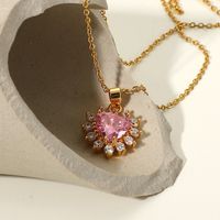 Stainless Steel Jewelry Pink Heart-shaped Cubic Zirconia Pendant Necklace Jewelry main image 4