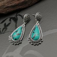 Boucles D&#39;oreilles Turquoise Créatives En Forme De Goutte Sculptées À La Mode, Bijoux D&#39;oreille Rétro main image 5