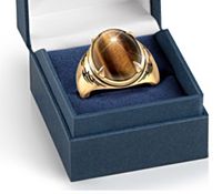 Plated 24k Gold Natural Real Tiger's Eye Ring Etched Tribal Tattoo Style Men's Ring main image 4
