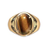 Plated 24k Gold Natural Real Tiger's Eye Ring Etched Tribal Tattoo Style Men's Ring main image 5