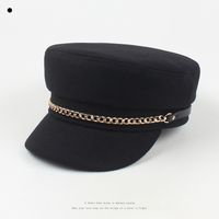 Spring New Fashion Metal Chain Hat Korean Style Simple Black Casual Flat Top Hat main image 3