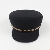 Primavera Nueva Moda Sombrero De Cadena De Metal Estilo Coreano Simple Sombrero De Copa Plano Casual Negro main image 4