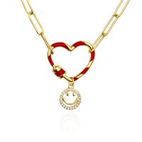 Fashion Heart Smiley Face Combination Two-color Heart-shaped Combination Copper Necklace main image 1