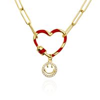 Fashion Heart Smiley Face Combination Two-color Heart-shaped Combination Copper Necklace main image 2