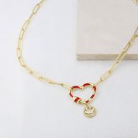 Fashion Heart Smiley Face Combination Two-color Heart-shaped Combination Copper Necklace main image 3