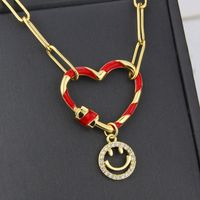 Fashion Heart Smiley Face Combination Two-color Heart-shaped Combination Copper Necklace main image 4