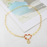 Fashion Heart Smiley Face Combination Two-color Heart-shaped Combination Copper Necklace main image 5