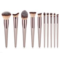 Simple Champagne Color Makeup Brush Set Beauty Tools 10pcs Wholesale main image 4