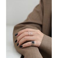 S925 Silver Geometric Square Micro-inlaid Agate Joint Ring Tail Ring main image 5