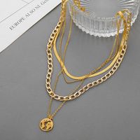 New Creative Exaggerated Hip Hop Snake Chain Map Pendant Four Layer Necklace main image 3