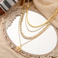 New Creative Exaggerated Hip Hop Snake Chain Map Pendant Four Layer Necklace main image 4