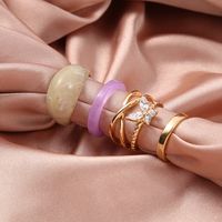 2021 Creative Simple Tail Ring Resin Butterfly Ring 5-piece Set main image 2