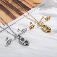 Fashion Ot Buckle Pendant Titanium Steel Necklace Earrings Set main image 5