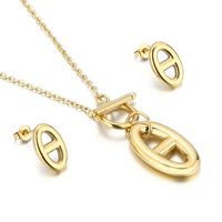 Fashion Ot Buckle Pendant Titanium Steel Necklace Earrings Set main image 3