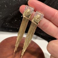 Stitching Lion Head Earrings Long Tassel Copper Earrings Wholesale main image 3