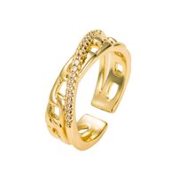 New European And American Geometric Open Ring Brass Inlaid Zircon Ring Female main image 6